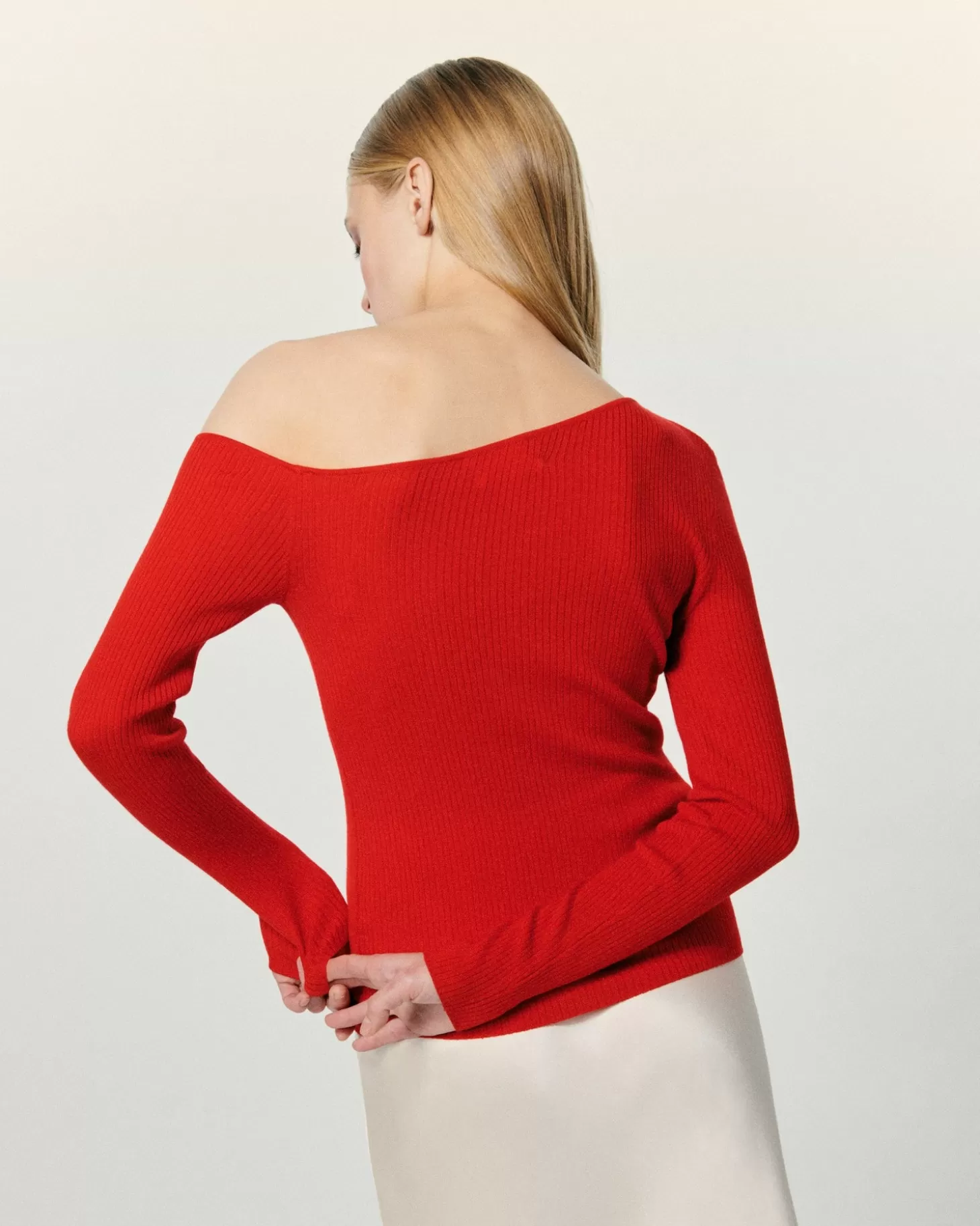 FROM FUTURE Asymmetrical Bare Shoulder Top Bright Red Online