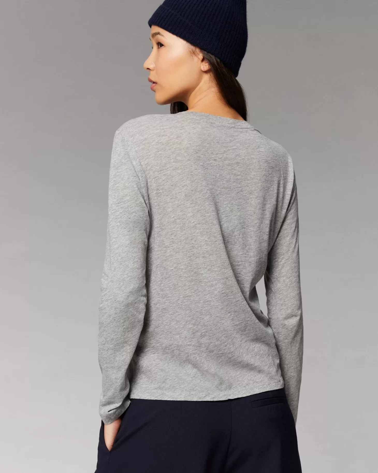 FROM FUTURE Basic Long Sleeve Crewneck T-Shirt Dark Heather Gray Shop