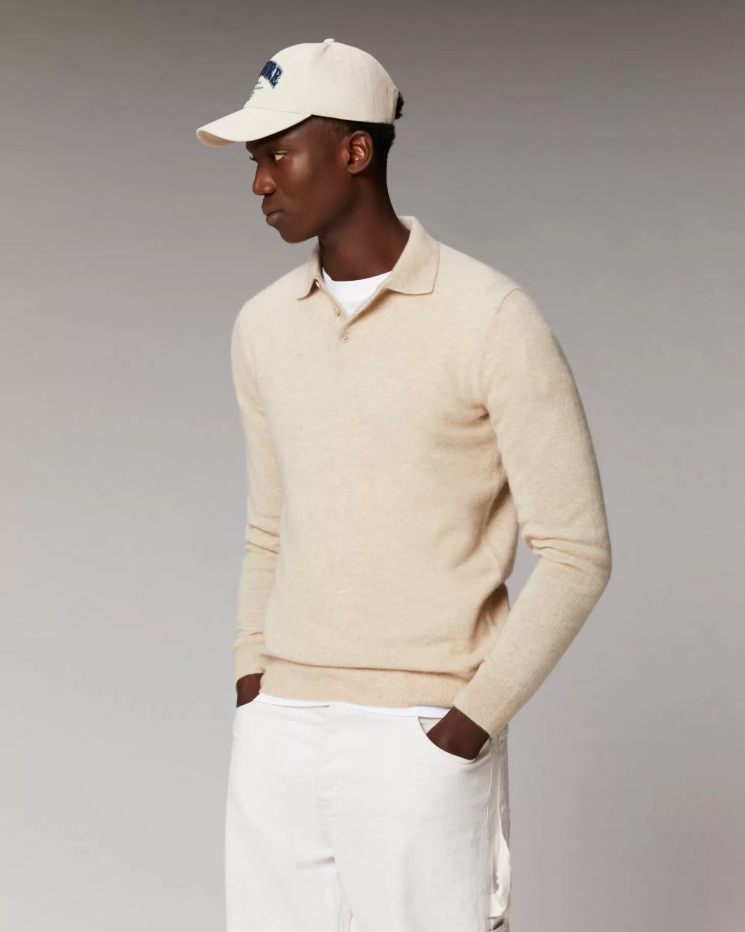 FROM FUTURE Basic Polo Neck Sweater Heather Beige Outlet