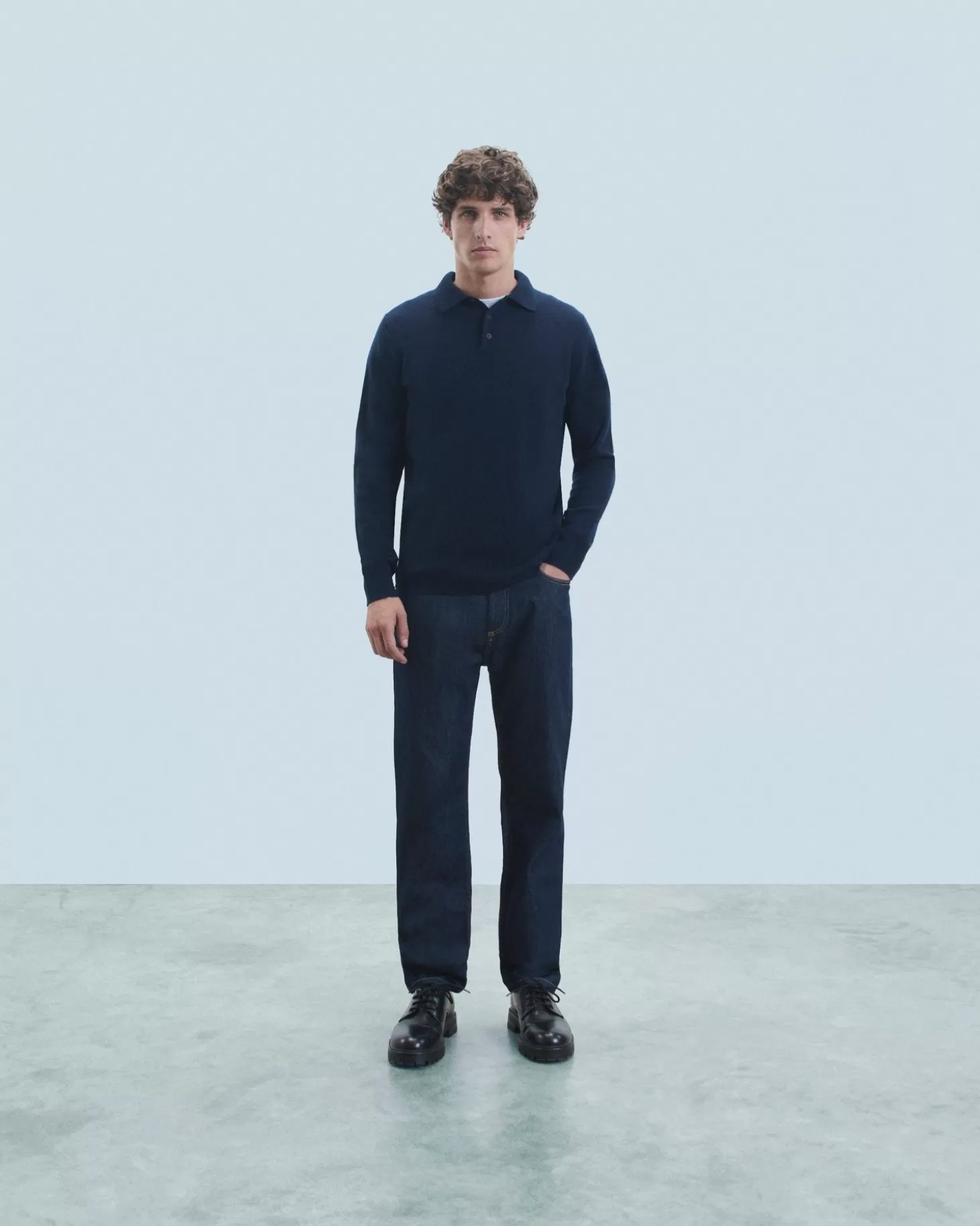 FROM FUTURE Basic Polo Neck Sweater Navy Clearance