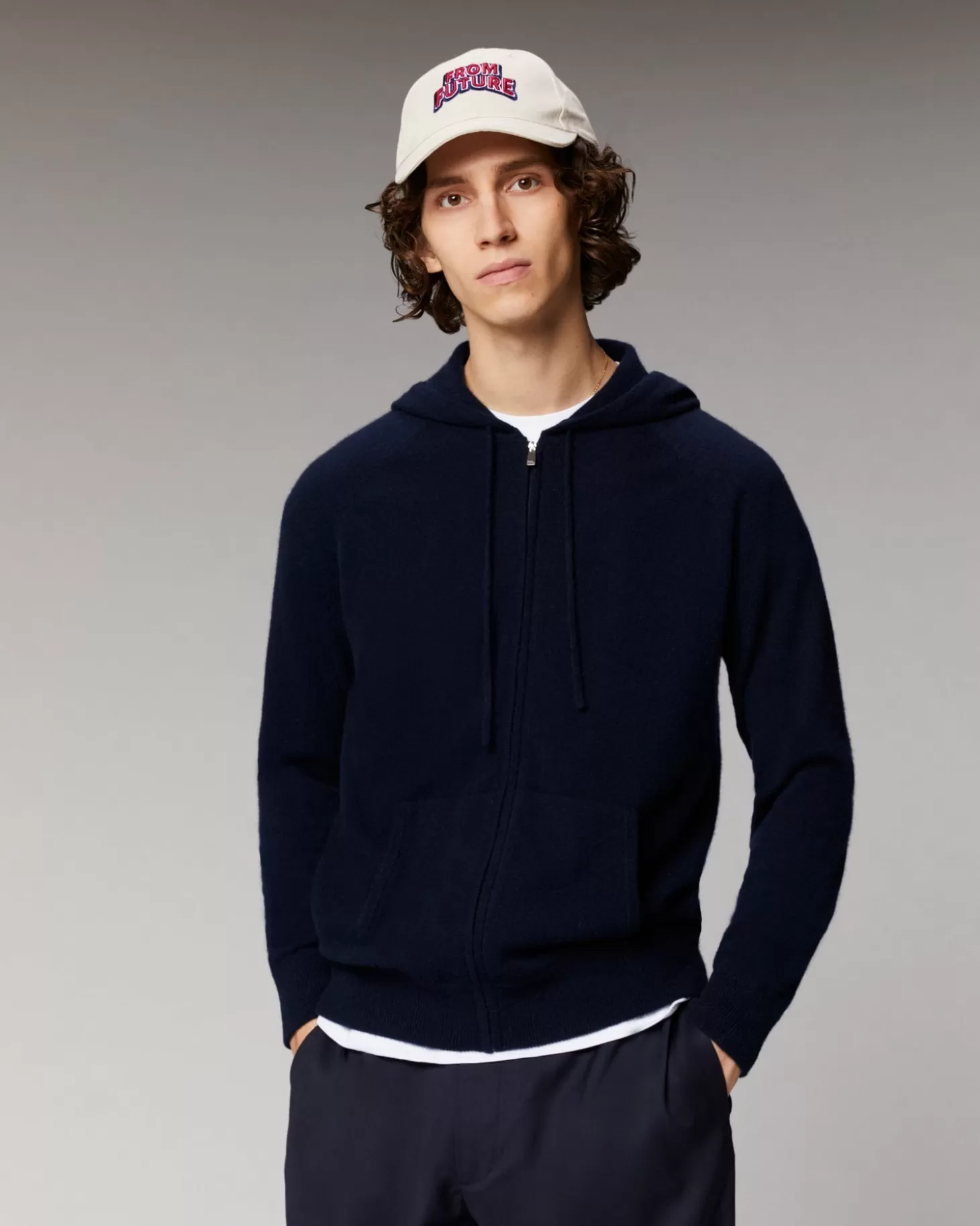 FROM FUTURE Basic Zipped Hoodie Sweater Navy Hot