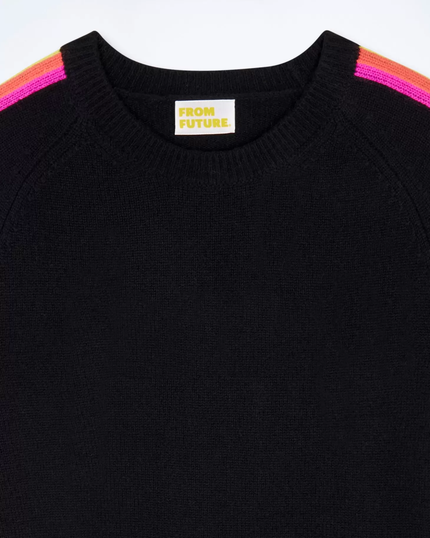 FROM FUTURE Crew Neck Sweater With Multi-Colored Bands Black Clearance