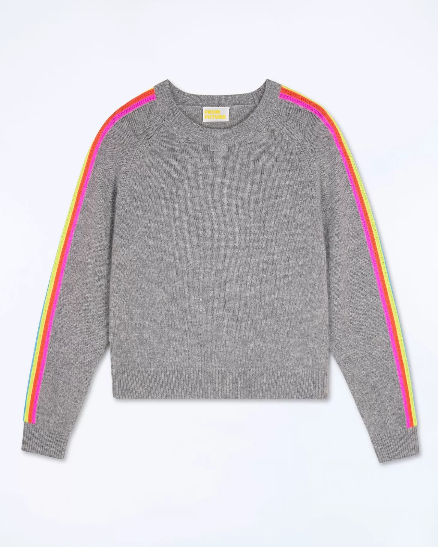 FROM FUTURE Crew Neck Sweater With Multi-Colored Bands Dark Heather Gray Best