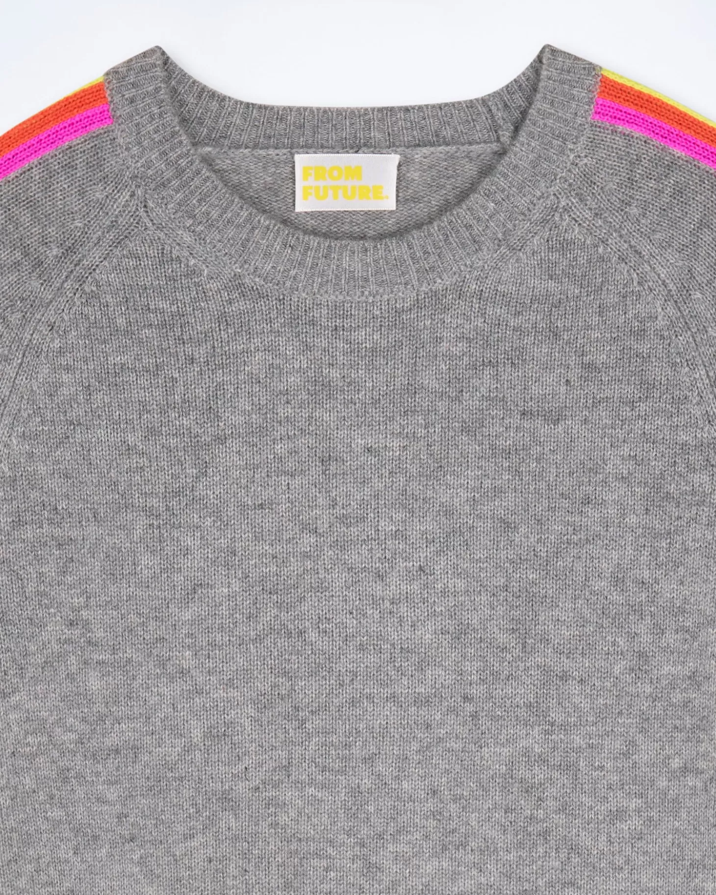FROM FUTURE Crew Neck Sweater With Multi-Colored Bands Dark Heather Gray Best