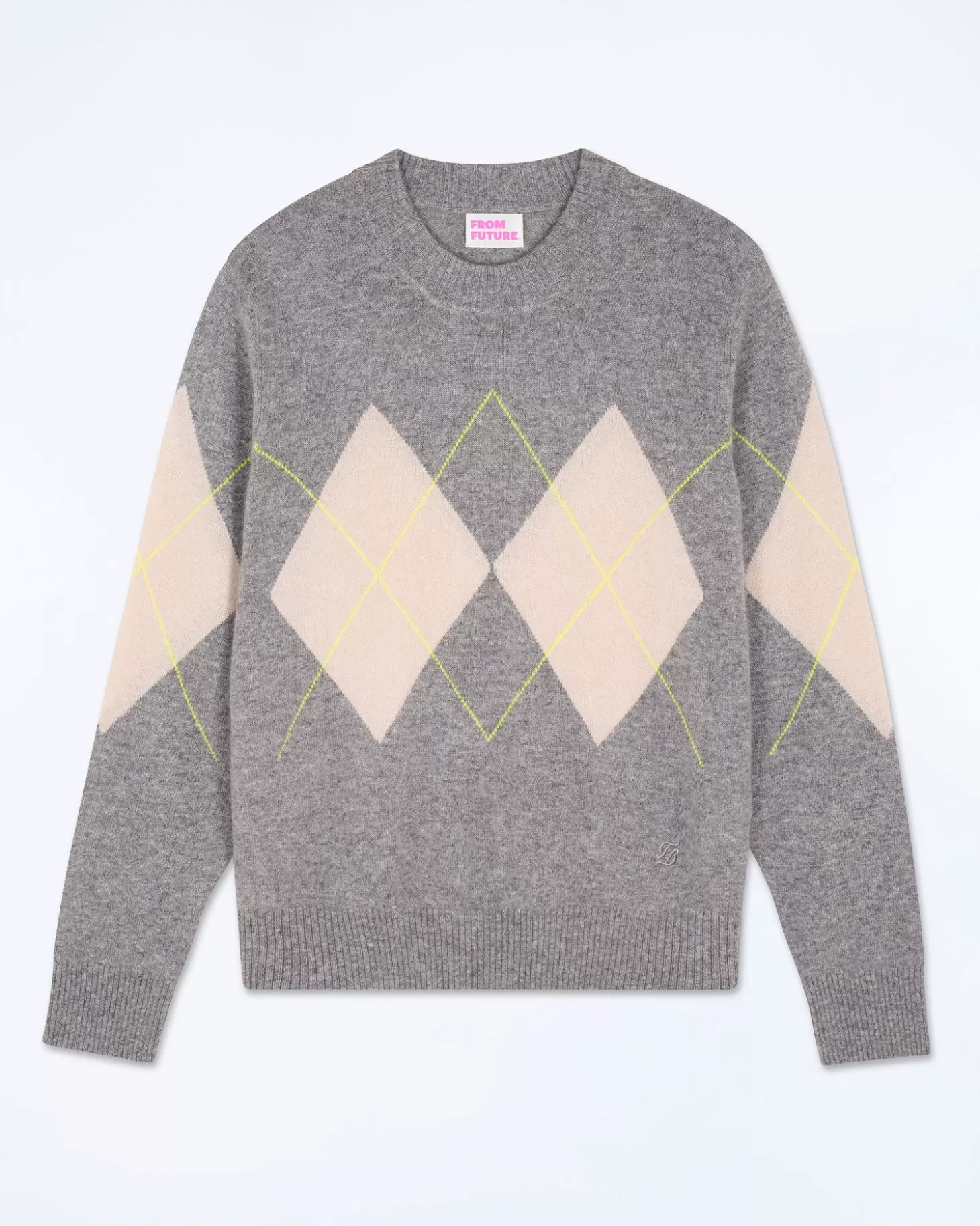 FROM FUTURE Crewneck Diamond Pattern Sweater Dark Heather Gray Store