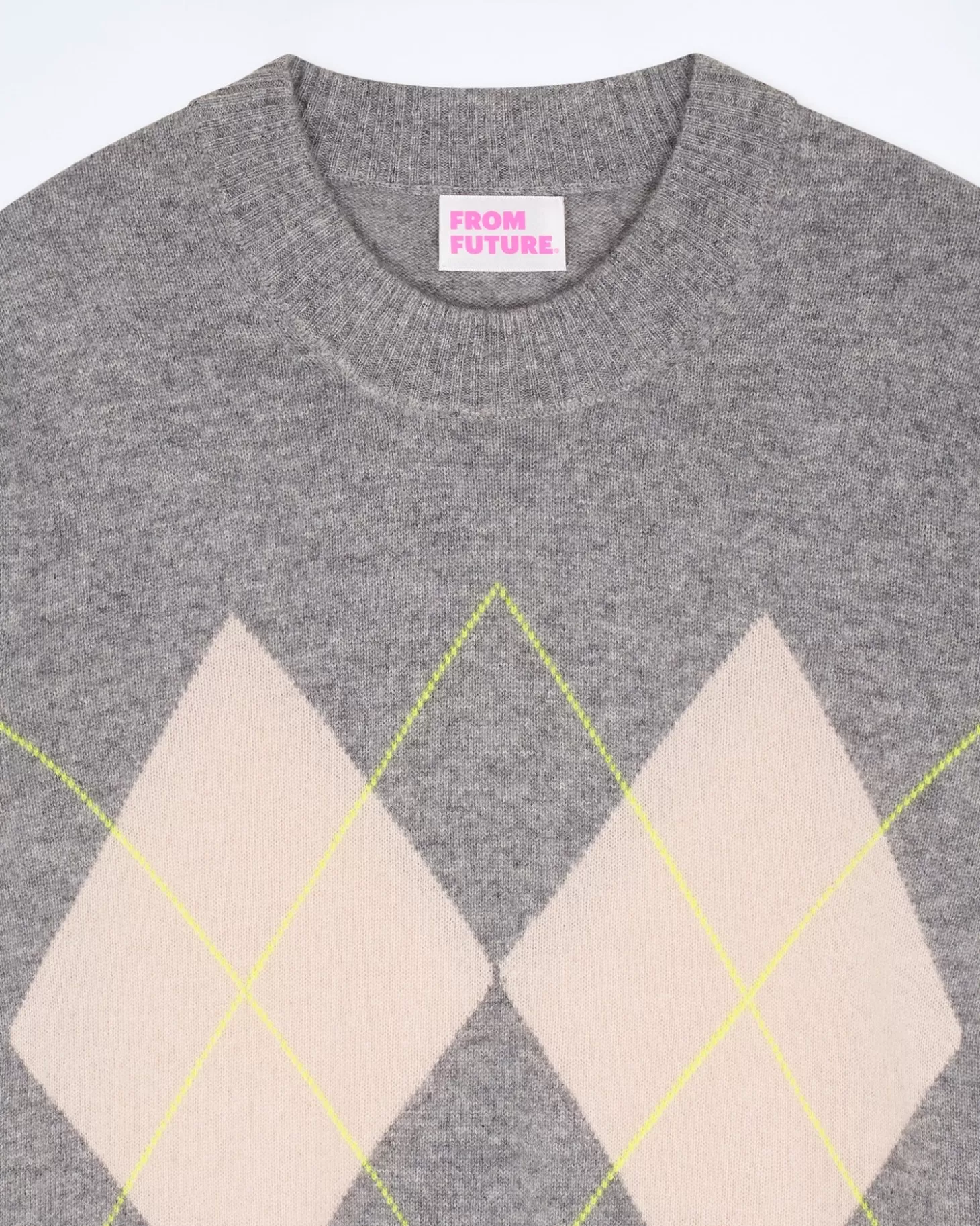 FROM FUTURE Crewneck Diamond Pattern Sweater Dark Heather Gray Store