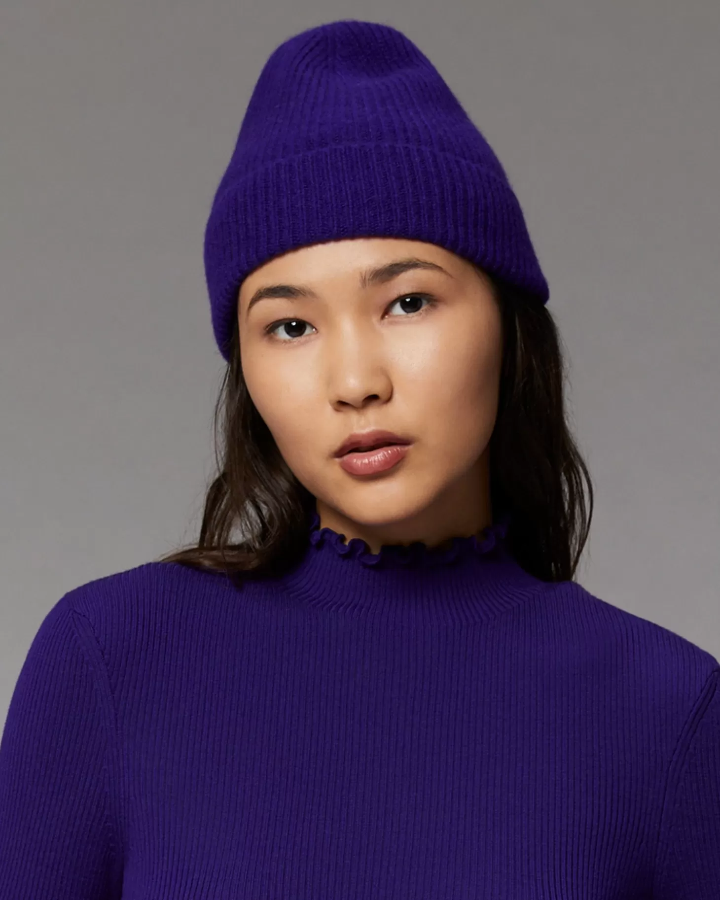 FROM FUTURE Cuffed Beanie With Small Ribs Winter Purple Store