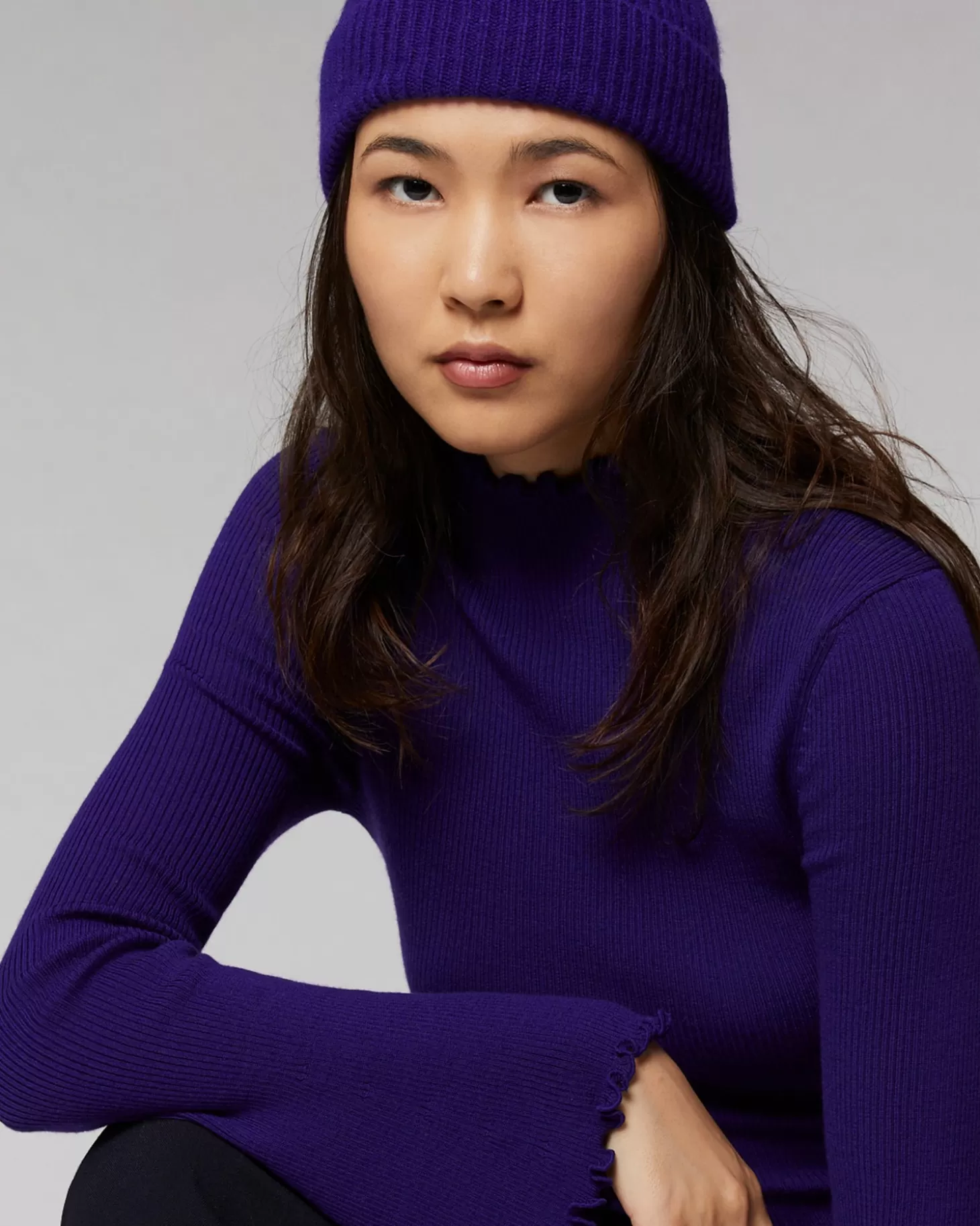 FROM FUTURE Cuffed Beanie With Small Ribs Winter Purple Store