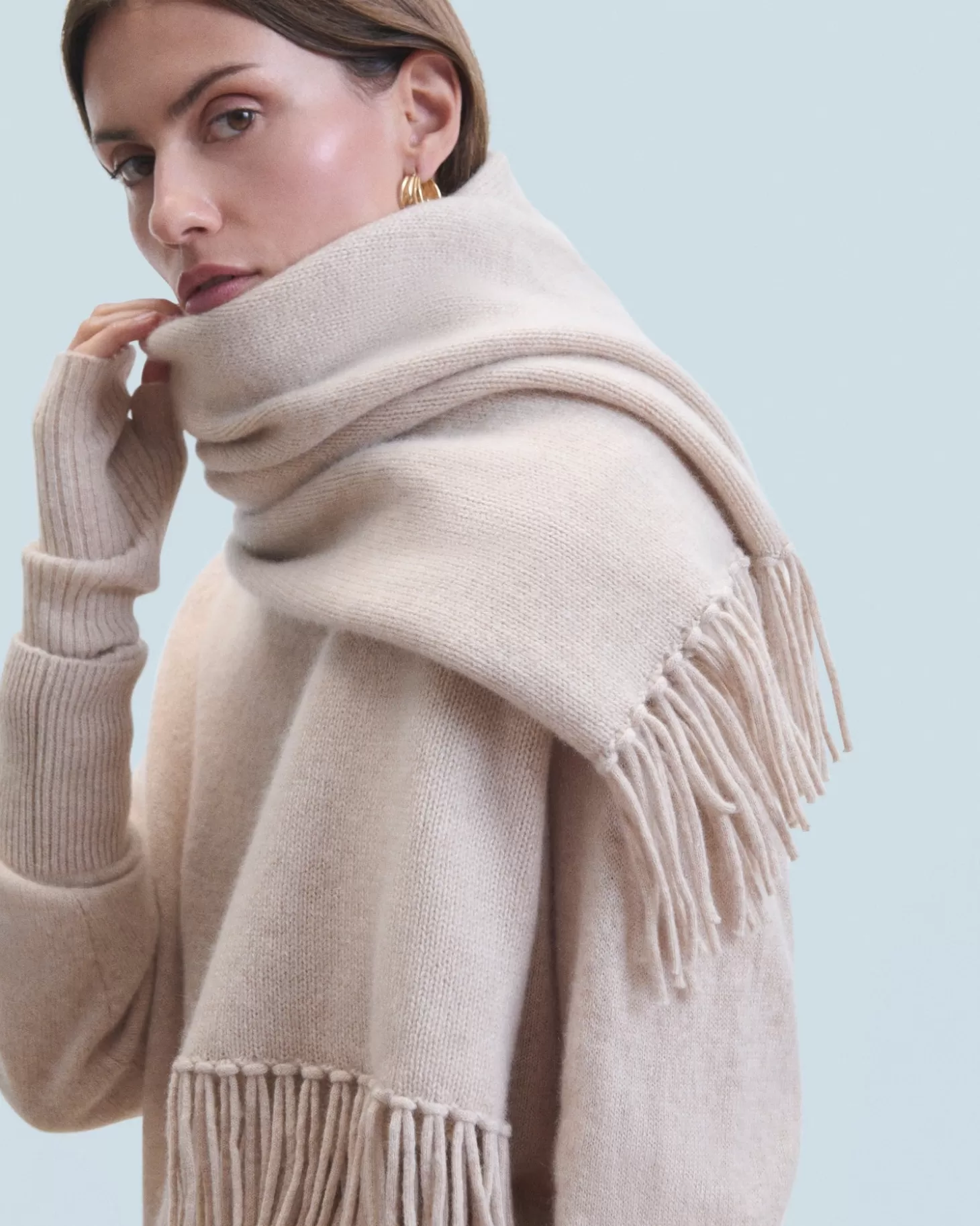 FROM FUTURE Fringed Scarf Heather Beige Discount