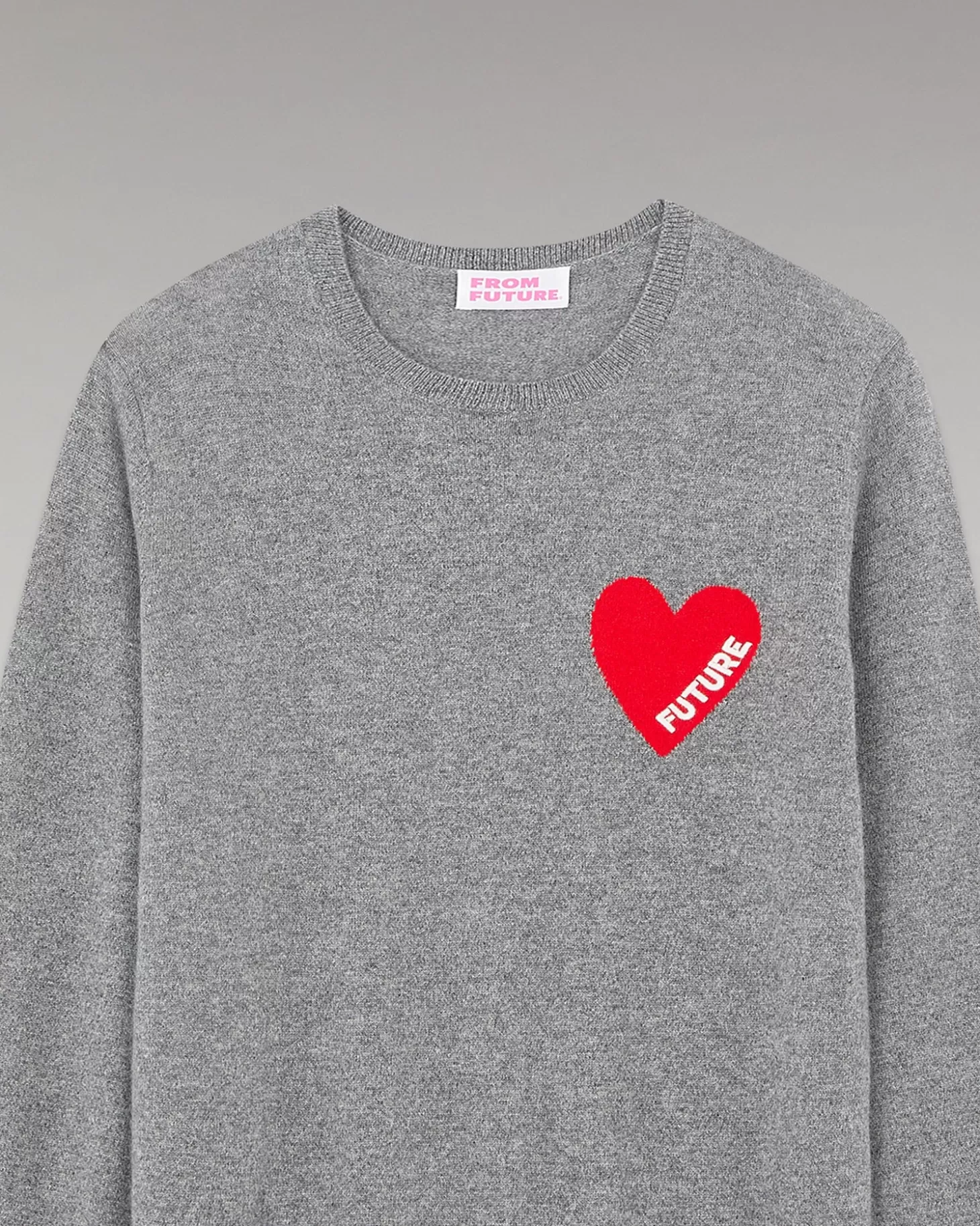 FROM FUTURE Heart Crewneck Sweater Dark Heather Gray Outlet