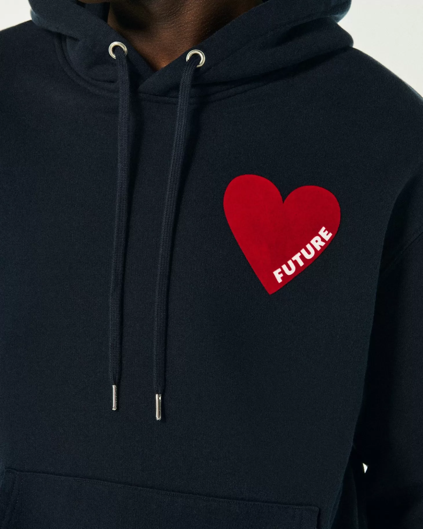 FROM FUTURE Heart Embroidery Hoodie Sweatshirt Navy Flash Sale