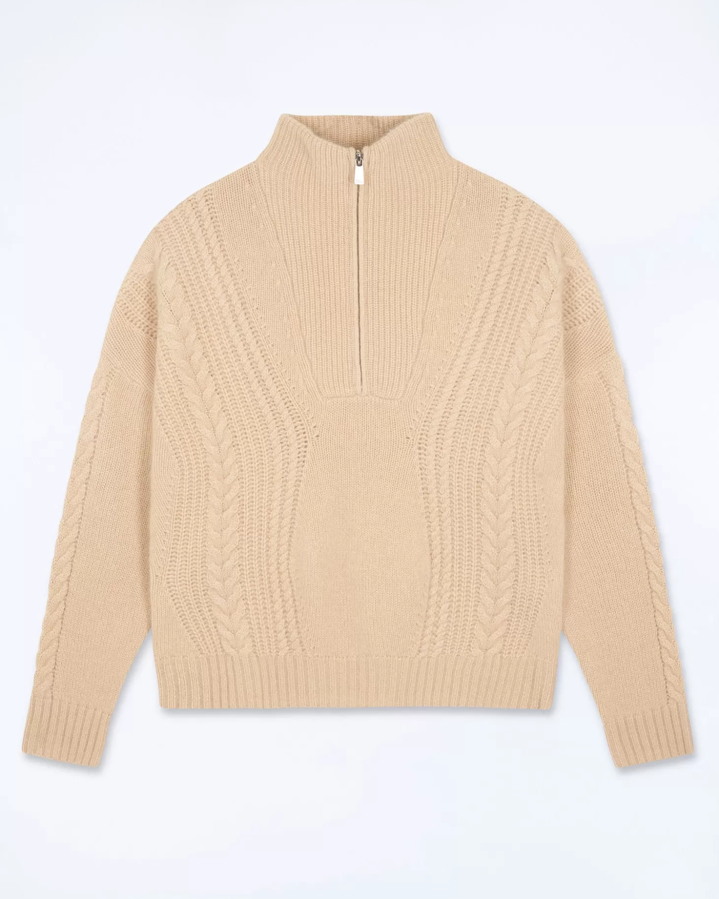 FROM FUTURE High-Neck Sweater With Cables Beige Cheap