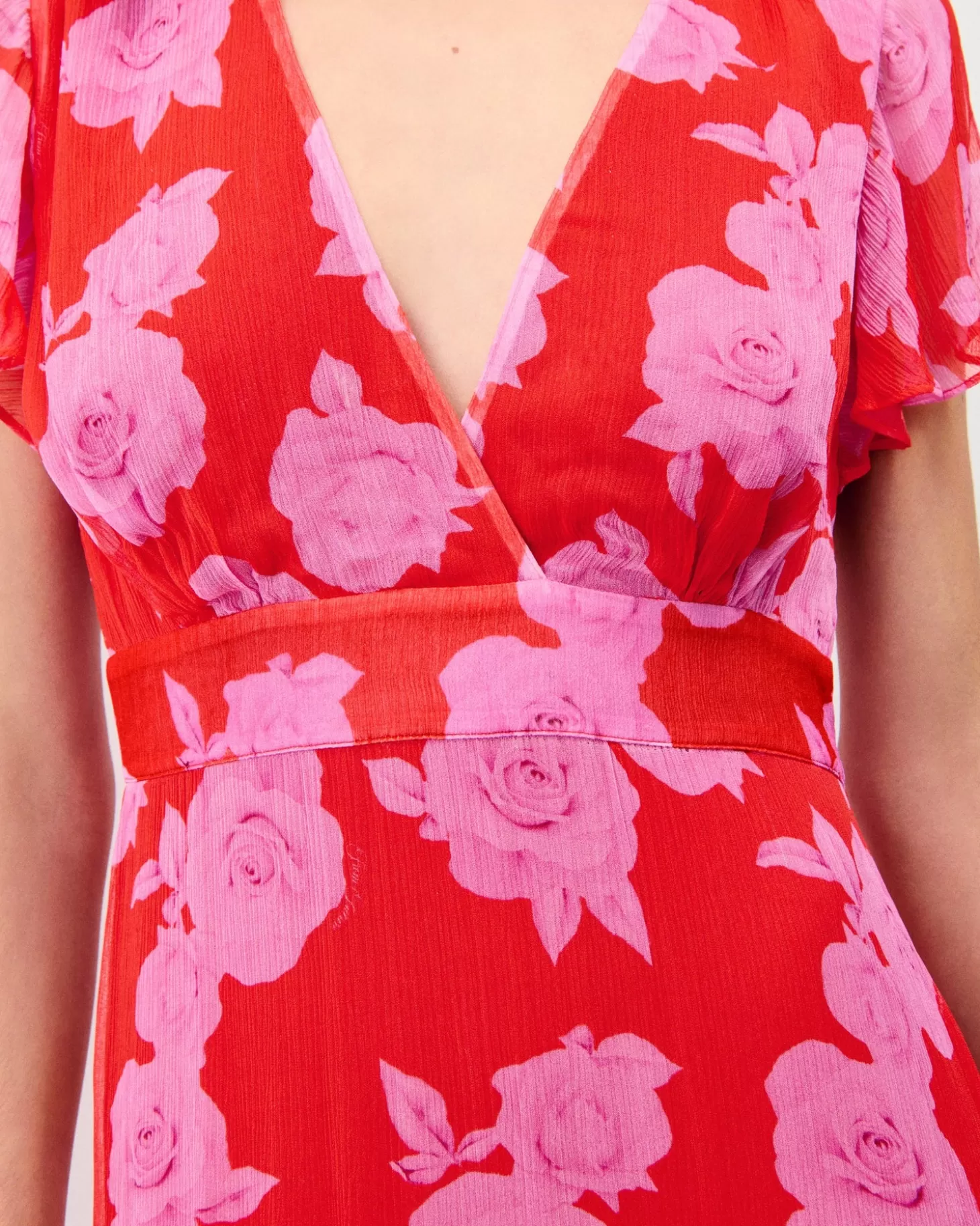 FROM FUTURE Julia Short Sleeve Long Dress Summer Roses Red Store