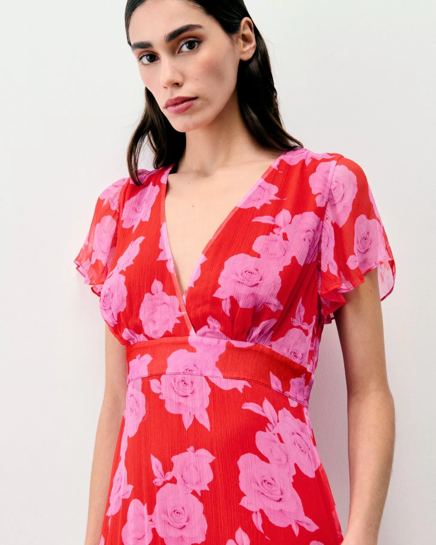 FROM FUTURE Julia Short Sleeve Long Dress Summer Roses Red Store