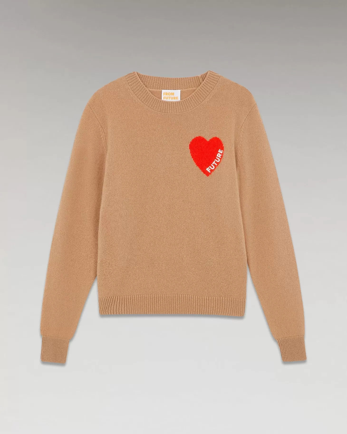 FROM FUTURE Light Heart Crewneck Sweater Camel Clearance