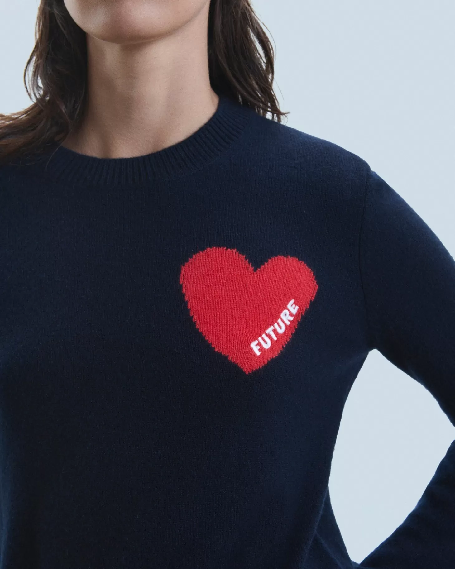 FROM FUTURE Light Heart Crewneck Sweater Navy Clearance