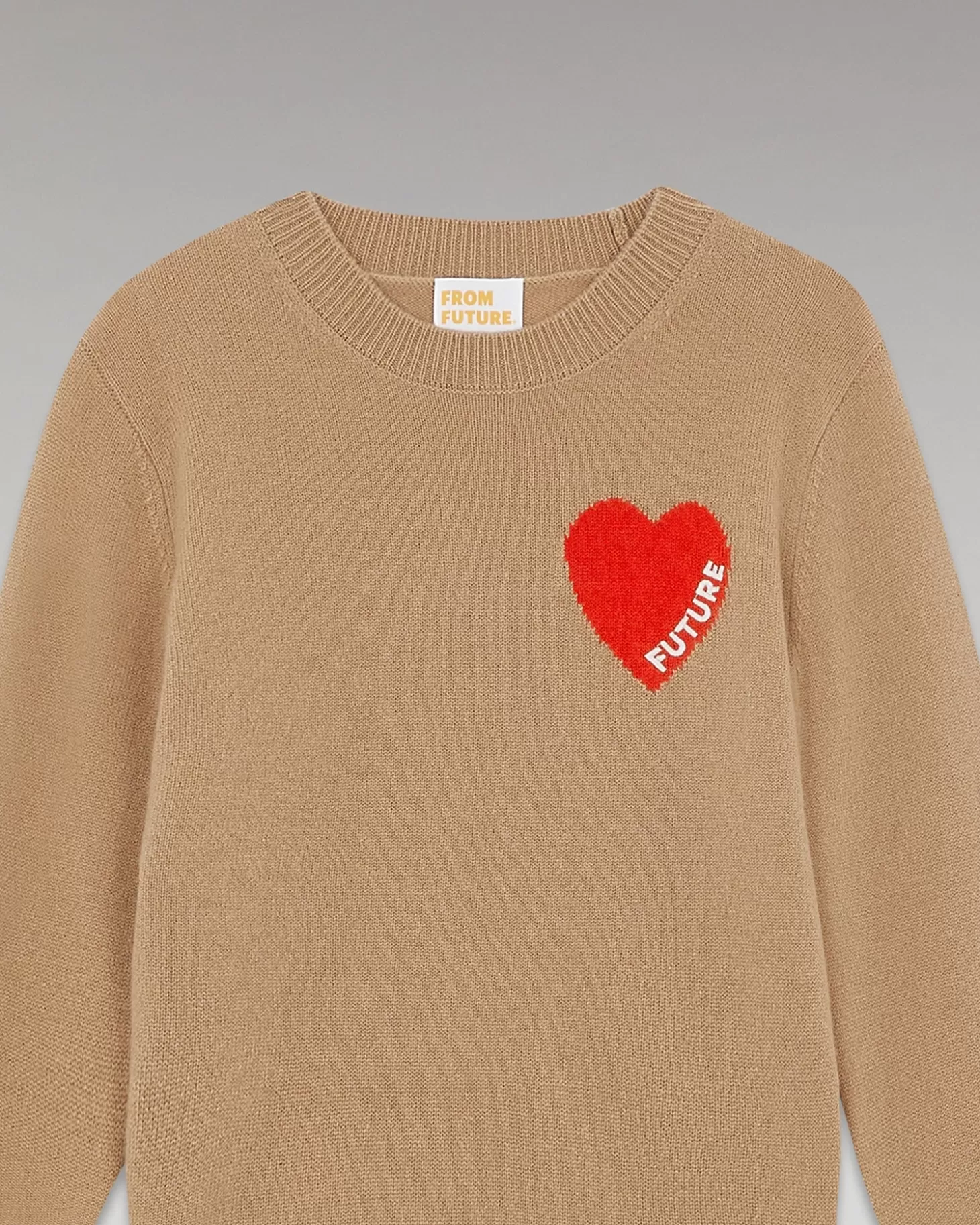 FROM FUTURE Light Heart Crewneck Sweater Camel Clearance