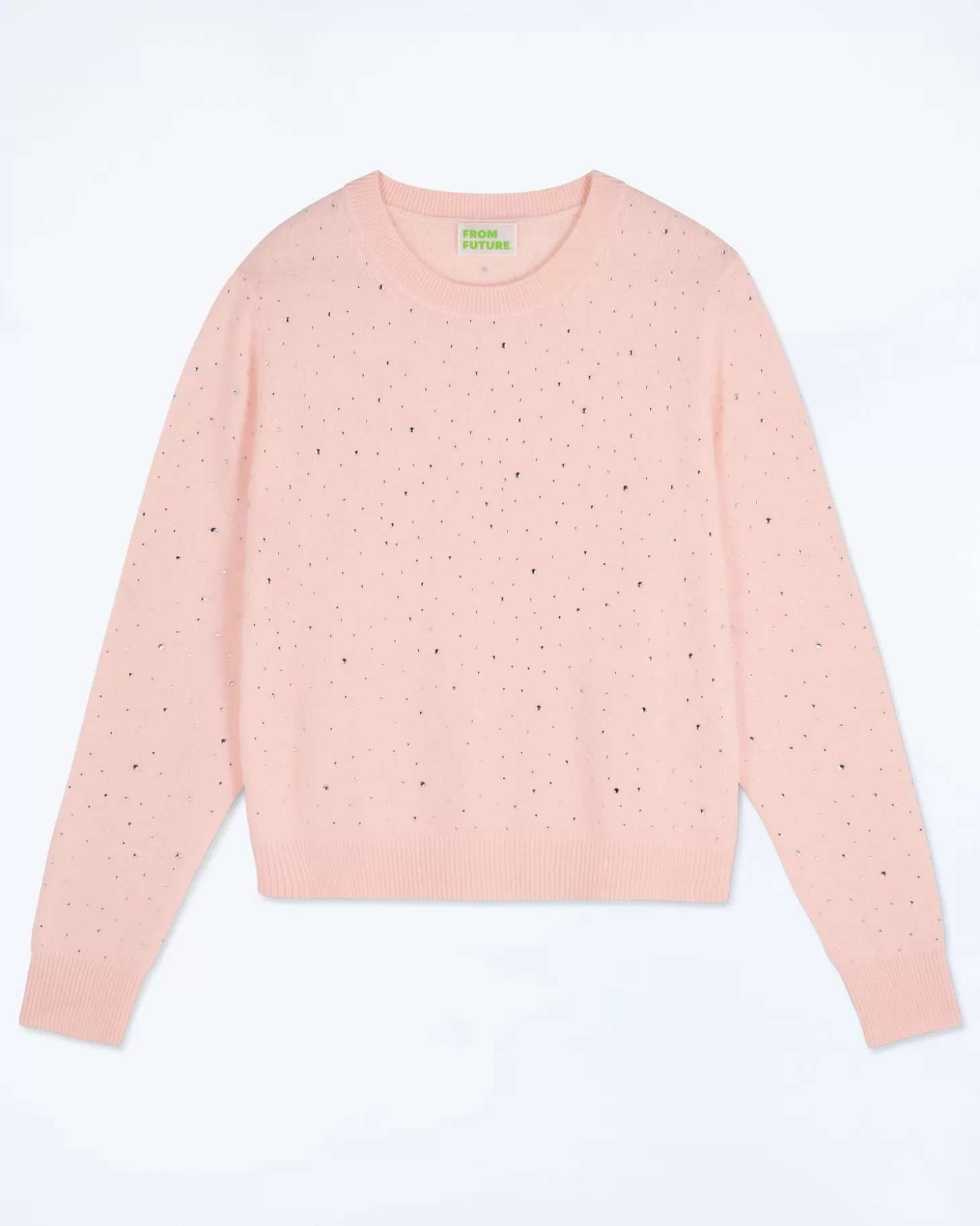 FROM FUTURE Lightweight Allover Rhinestone Crewneck Sweater Baby Pink Store