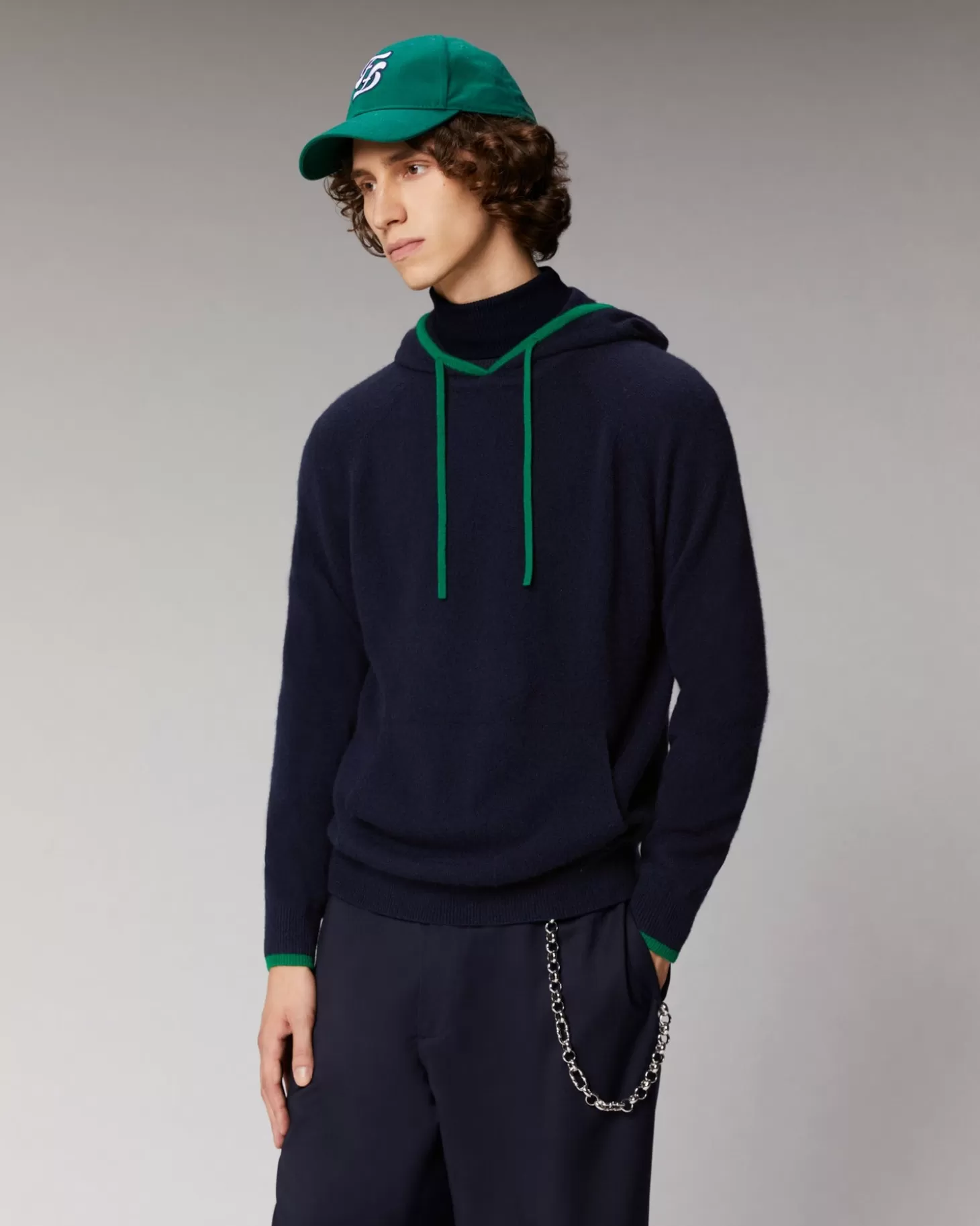 FROM FUTURE Lightweight Contrast Trim Hoodie Sweater Navy Flash Sale