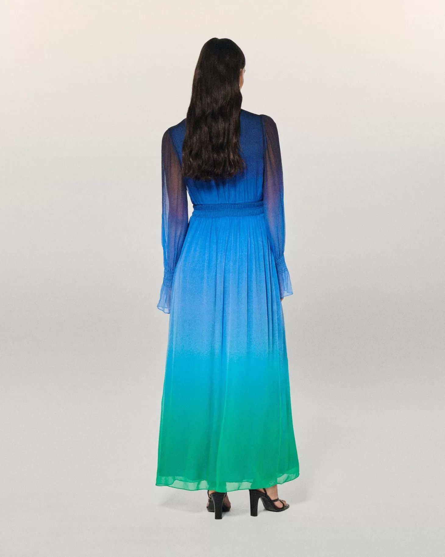 FROM FUTURE Long Sleeve Chiffon Long Dress Blurry Ocean Store