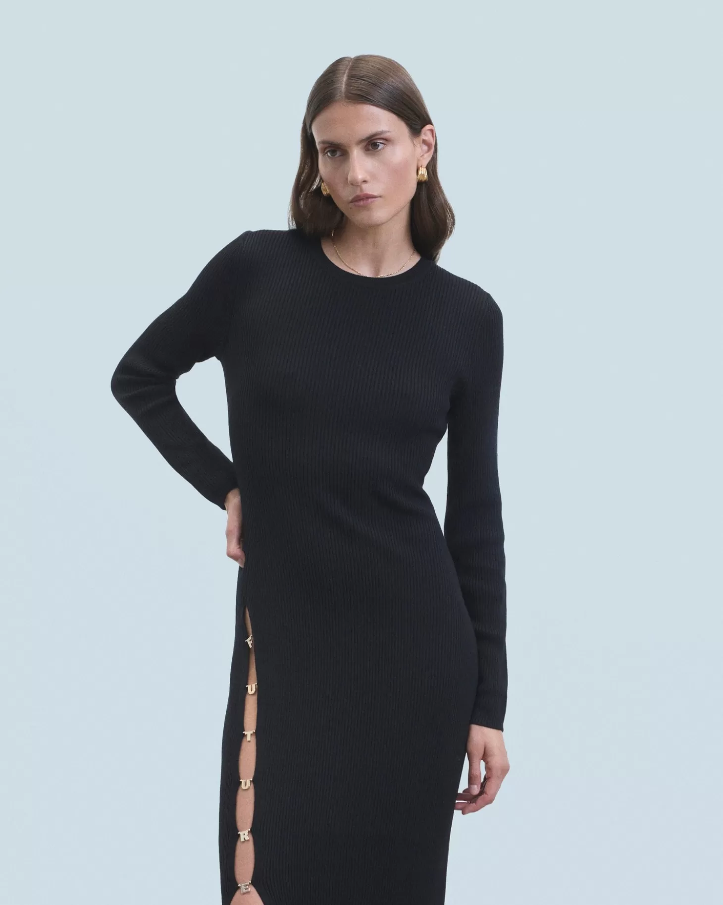 FROM FUTURE Long Sleeve Long Dress Black Clearance