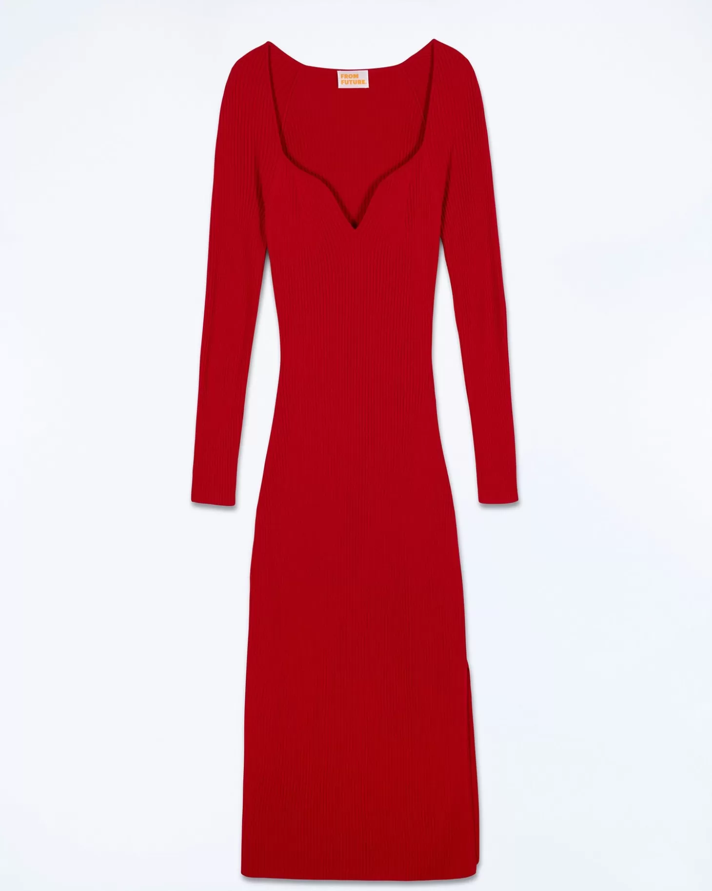 FROM FUTURE Long Sleeve Sweetheart Neckline Long Dress Hot Red Hot