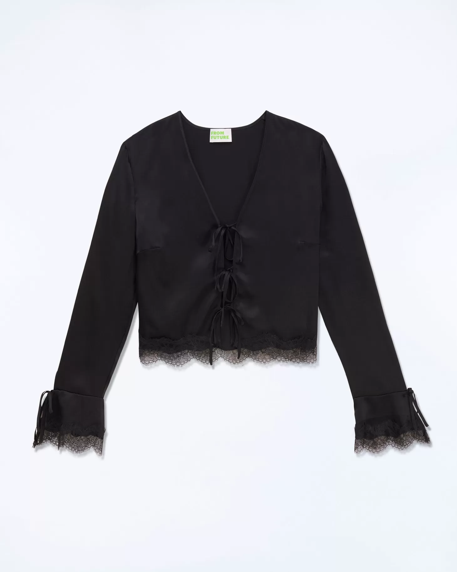 FROM FUTURE Long Sleeve Top With Lace Edges Black Clearance