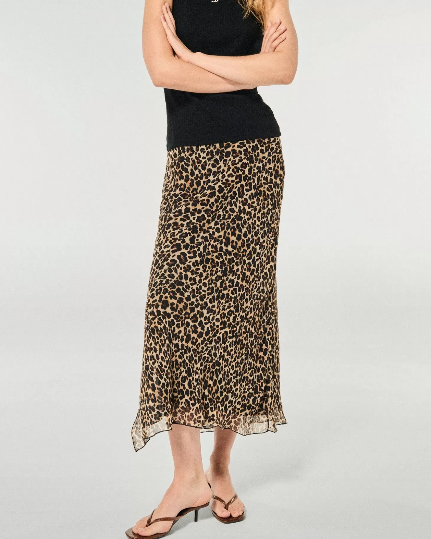 FROM FUTURE Midi Long Chiffon Skirt Winter Leopard Cheap