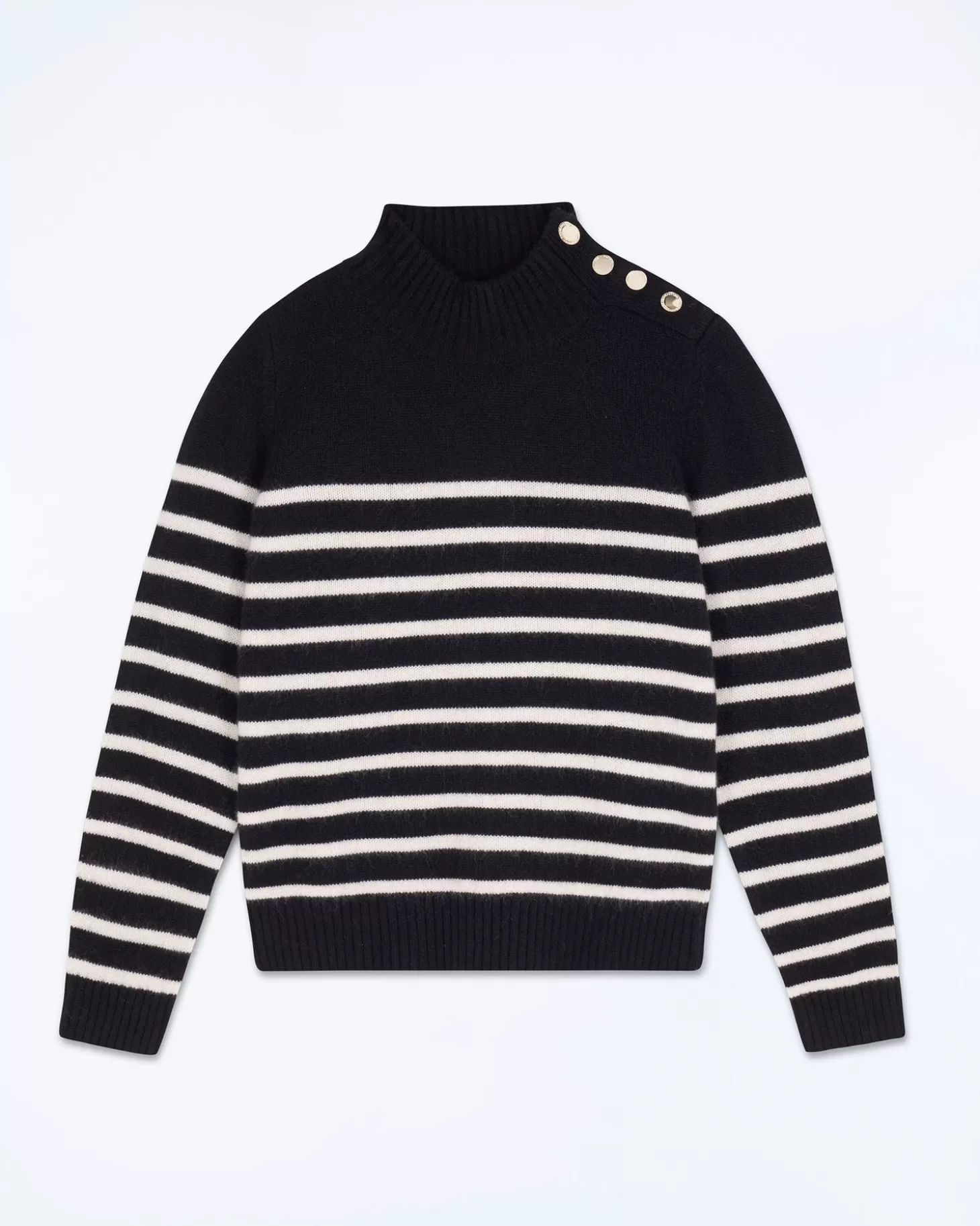 FROM FUTURE Mock Neck Buttoned Marinière Sweater Black Online