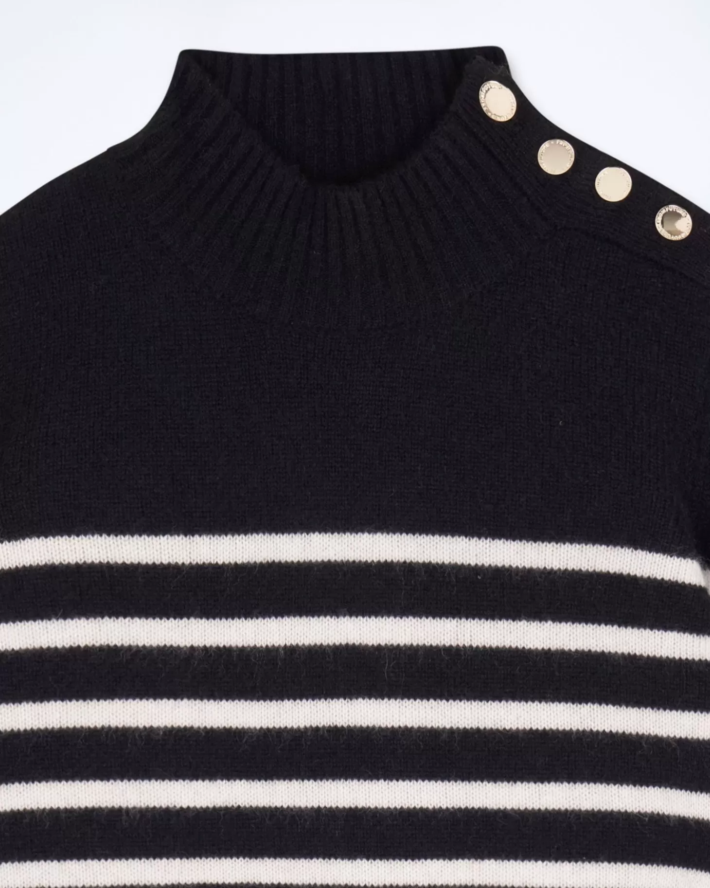 FROM FUTURE Mock Neck Buttoned Marinière Sweater Black Online