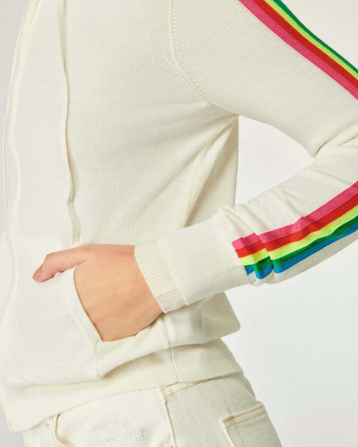 FROM FUTURE Multicolored Stripe Zipped Hoodie Sweater White Shop