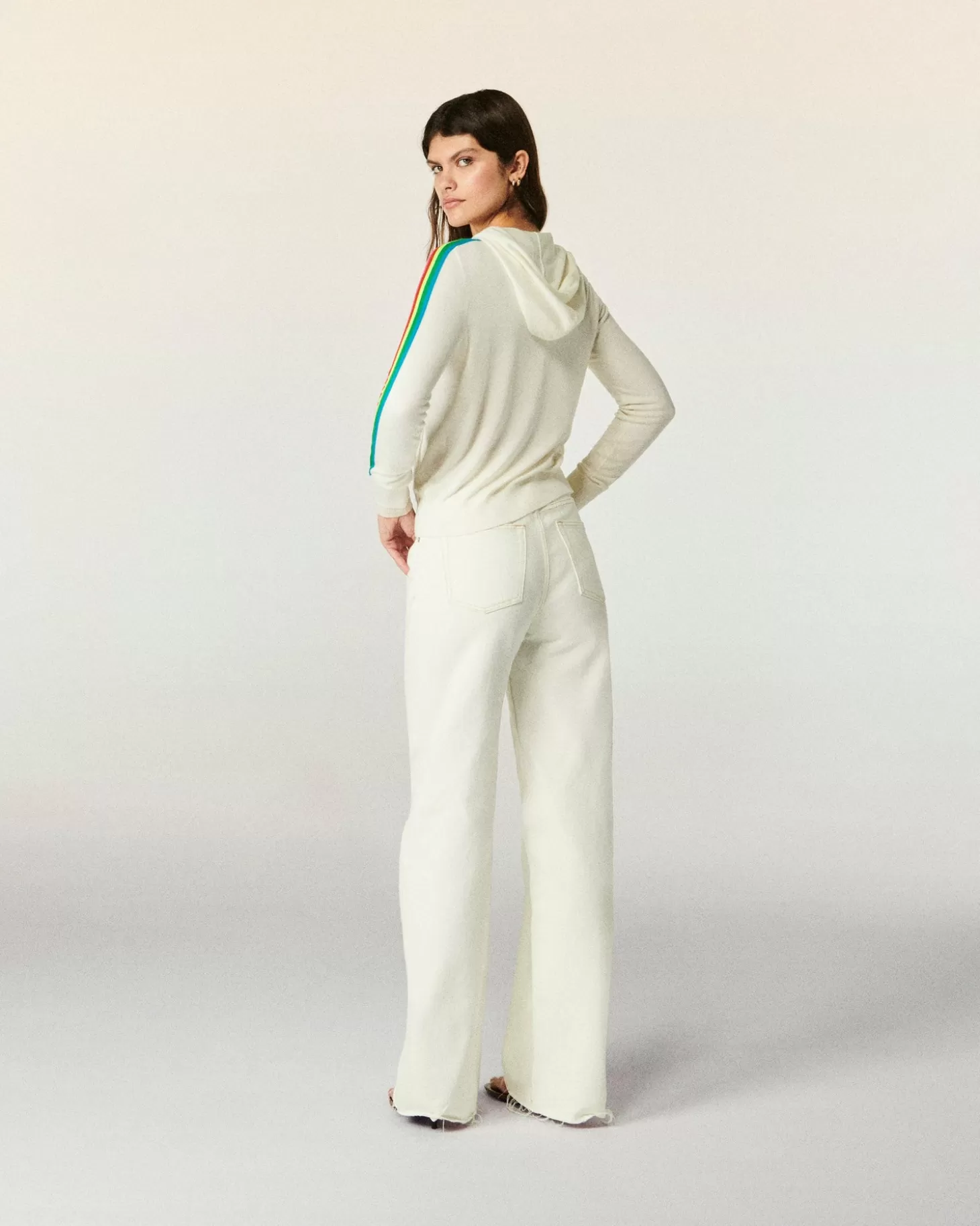 FROM FUTURE Multicolored Stripe Zipped Hoodie Sweater White Shop
