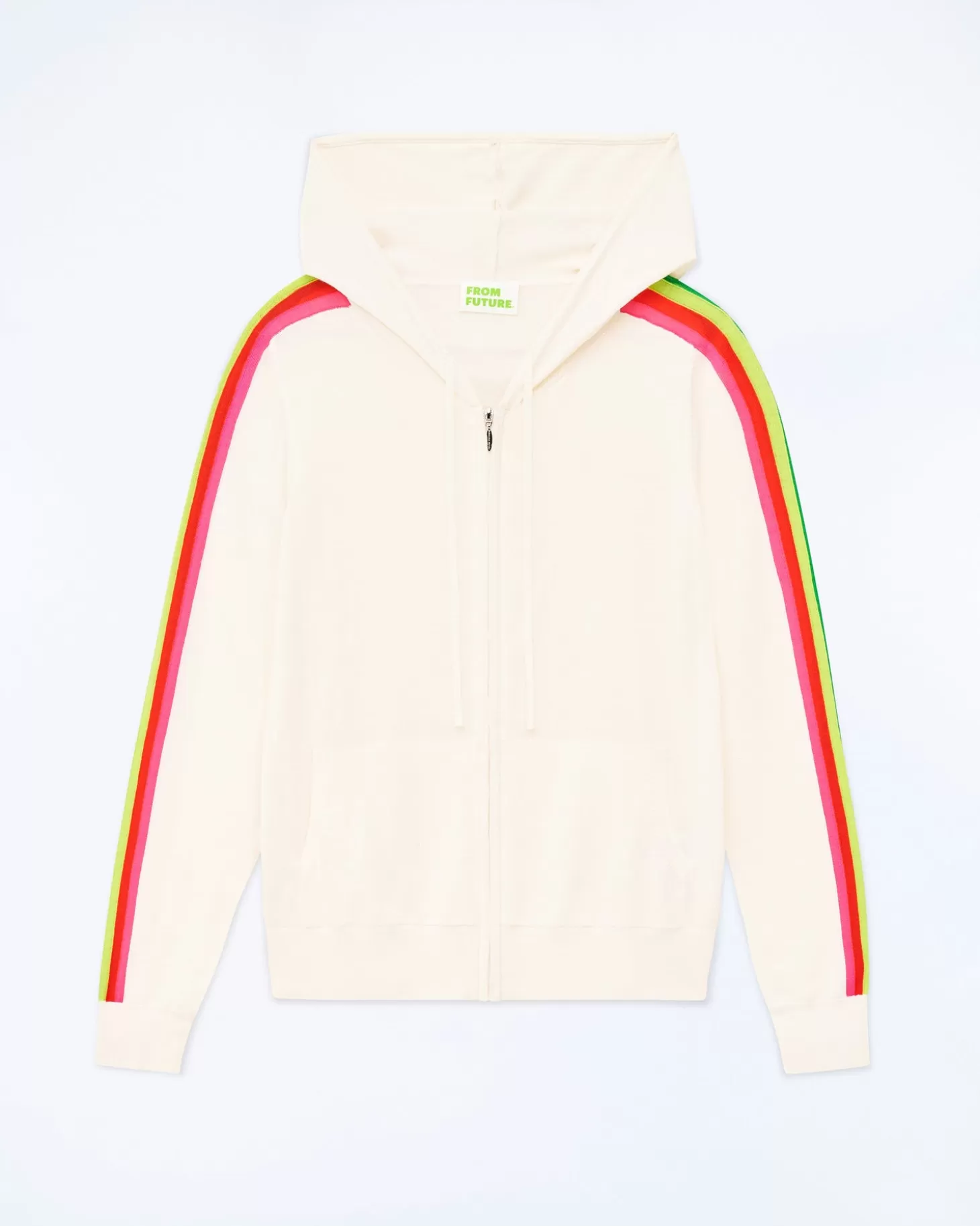 FROM FUTURE Multicolored Stripe Zipped Hoodie Sweater White Shop