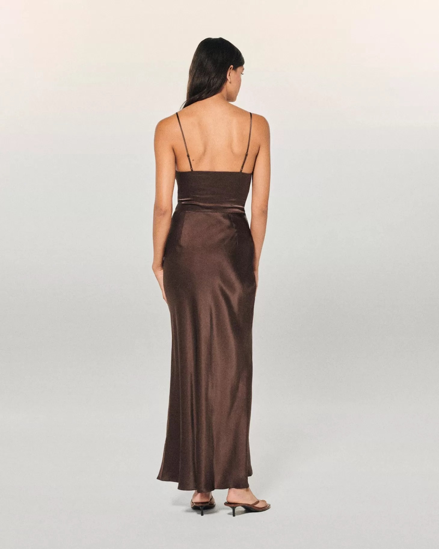 FROM FUTURE Naia Long Strap Dress Chocolate Clearance