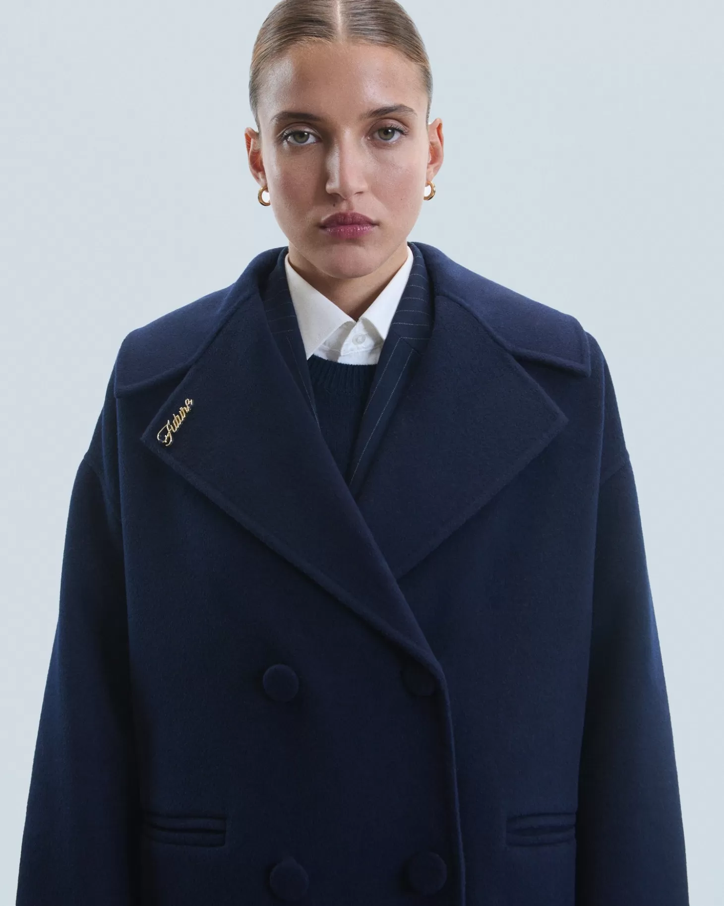 FROM FUTURE Outerwear Double-Breasted Coat Navy Fashion