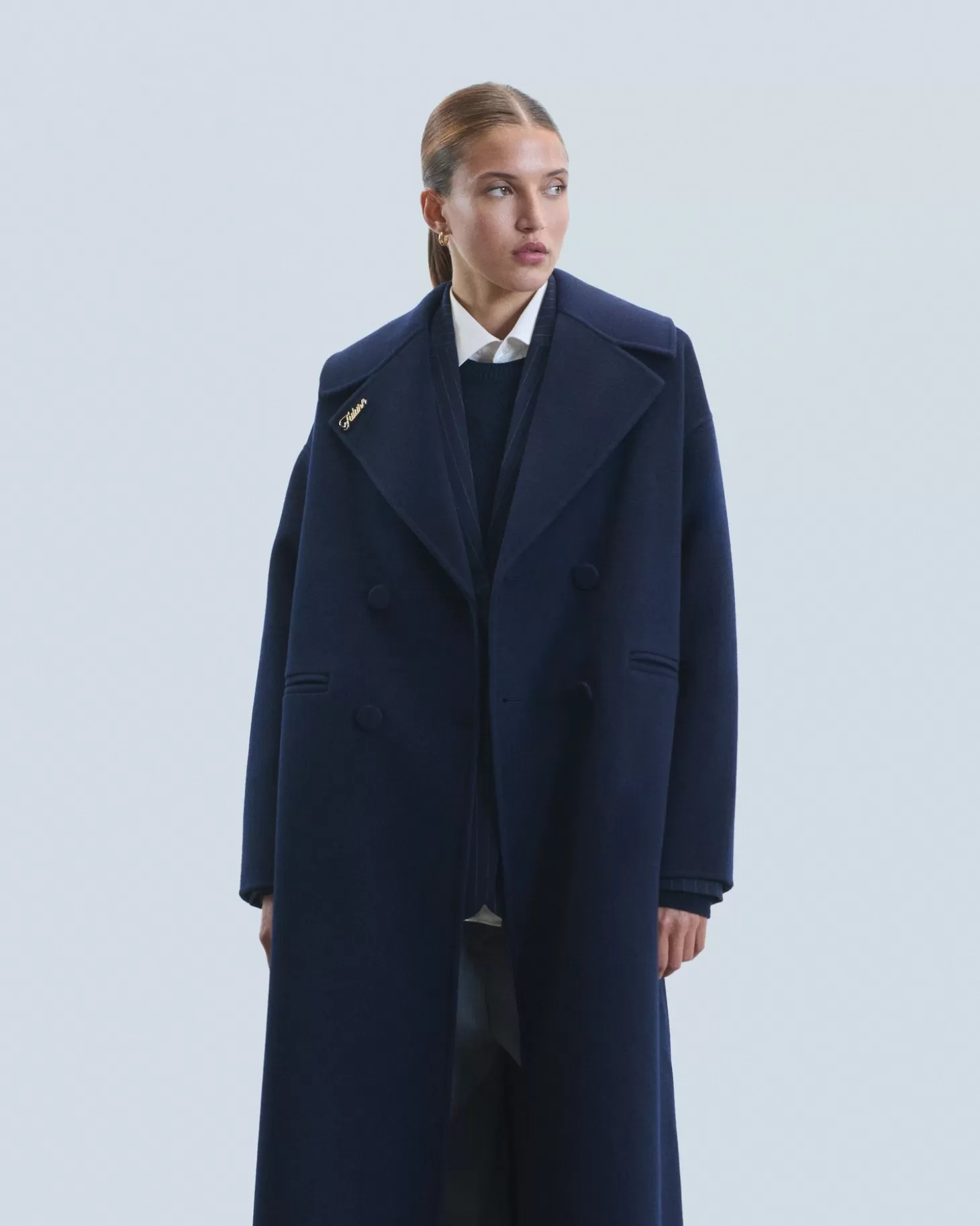 FROM FUTURE Outerwear Double-Breasted Coat Navy Fashion