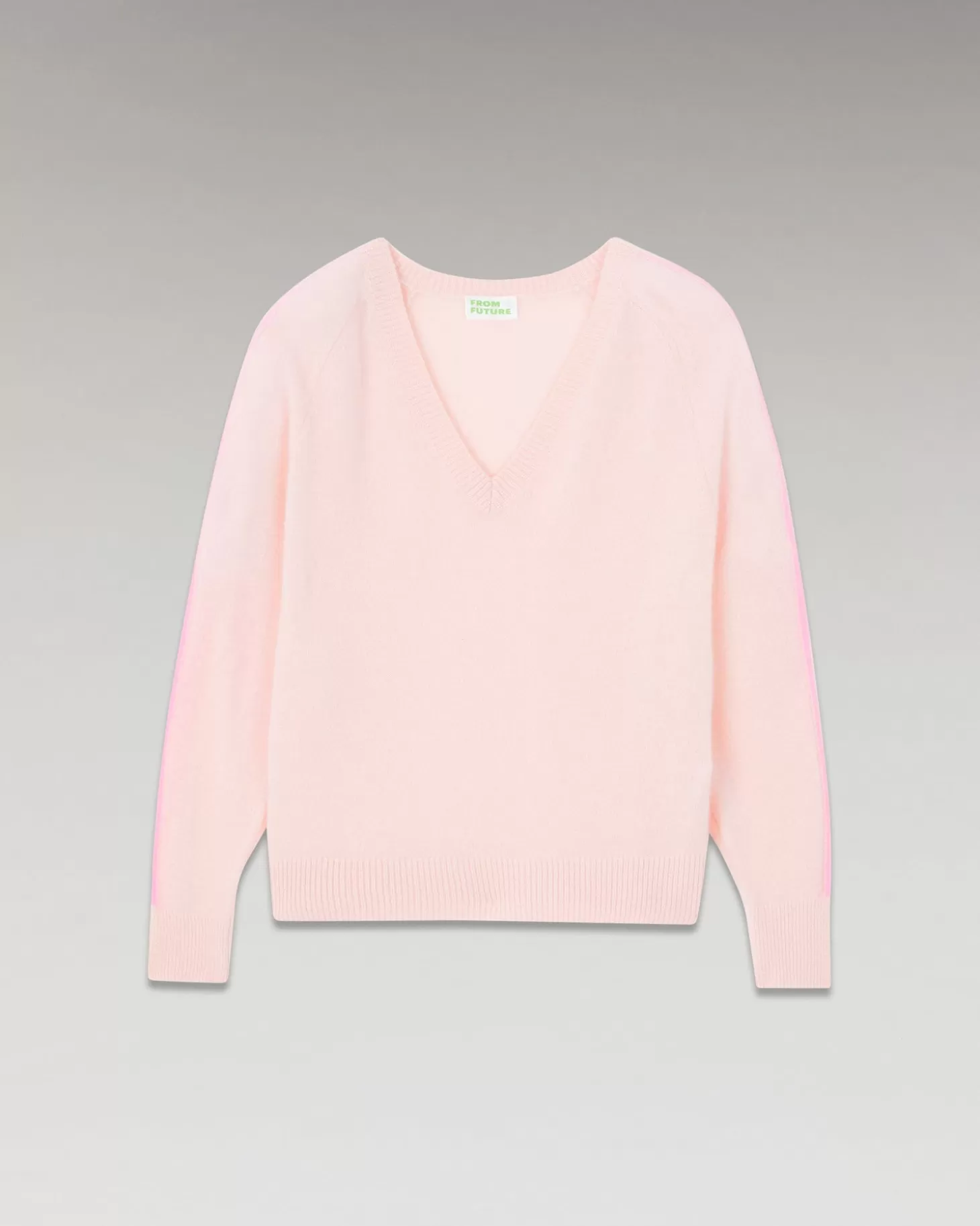 FROM FUTURE Oversized V-Neck Sweater With Two-Tone Stripes Powdery Pink Discount