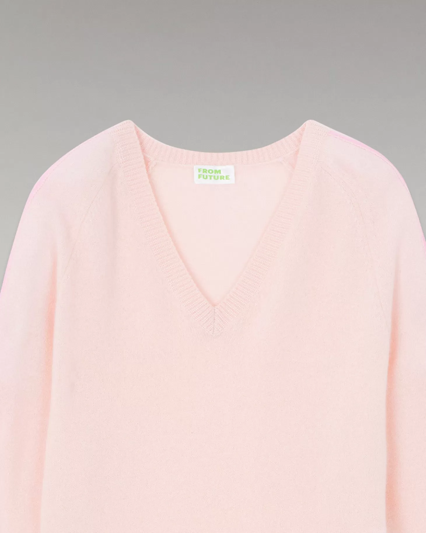 FROM FUTURE Oversized V-Neck Sweater With Two-Tone Stripes Powdery Pink Discount