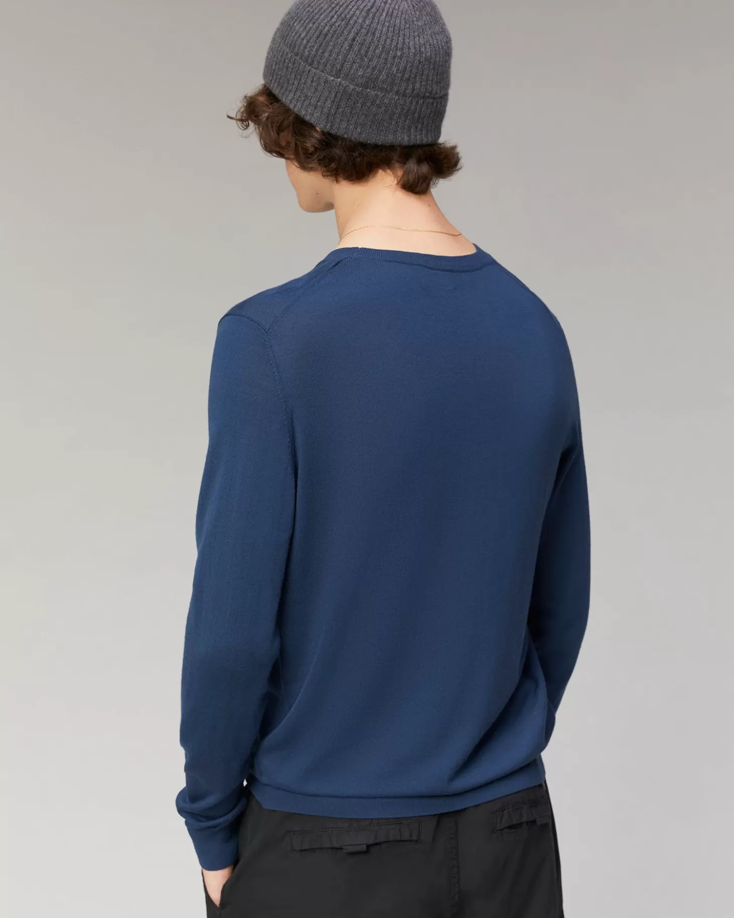 FROM FUTURE Plain Crewneck Sweater Midnight Blue Cheap