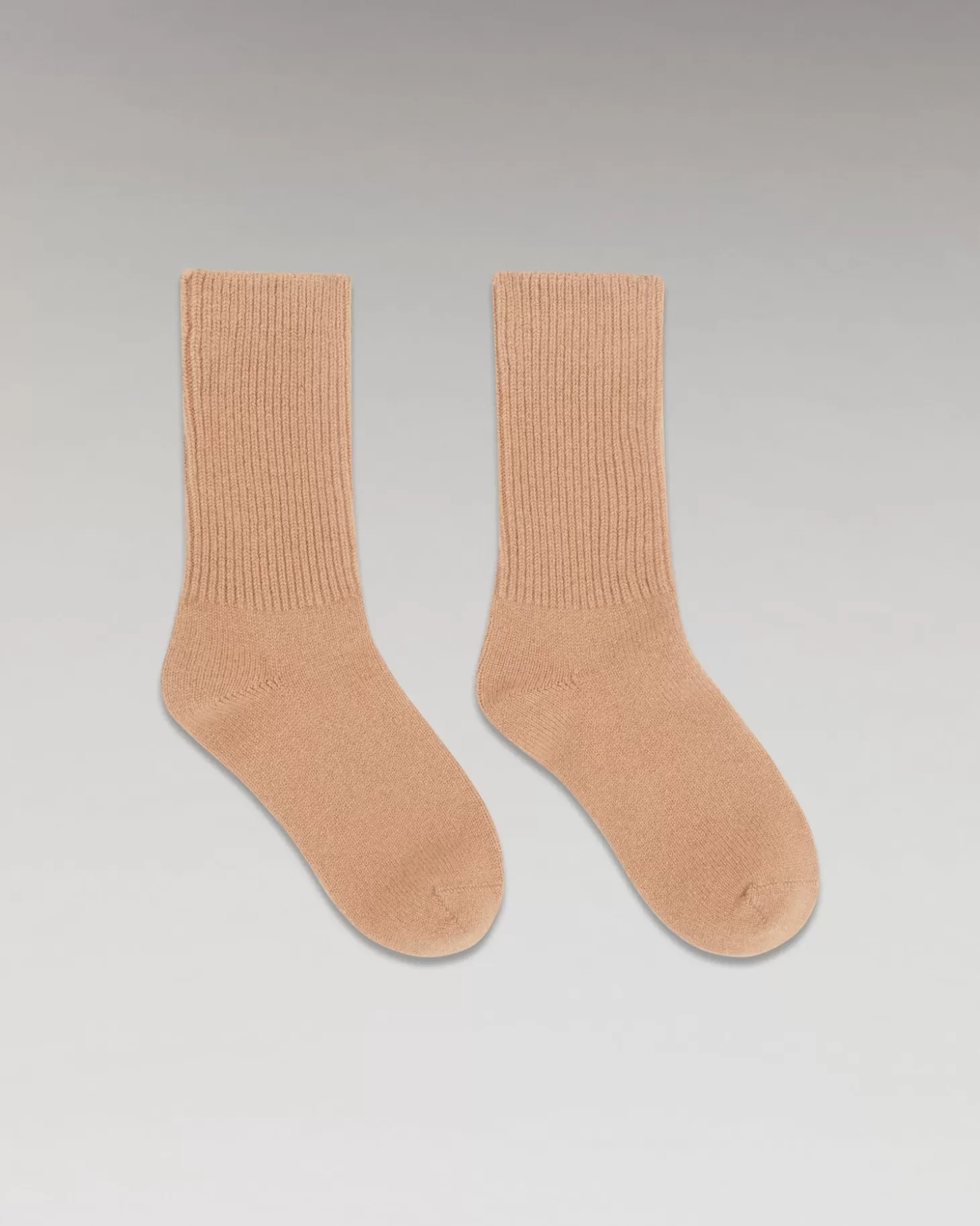 FROM FUTURE Ribbed Mid-High Socks Camel Sale