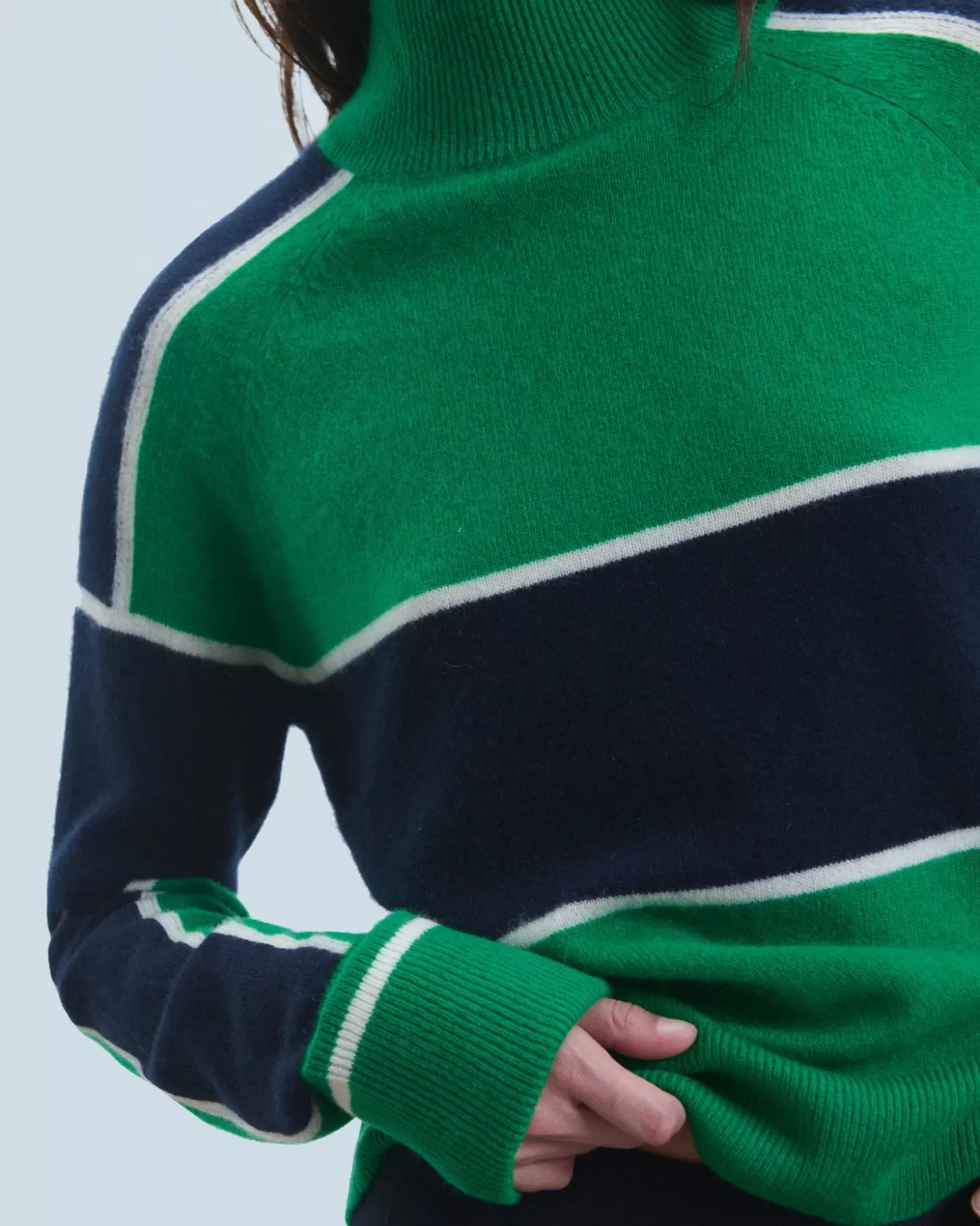 FROM FUTURE Striped Mock Neck Sweater Mountain Green Outlet