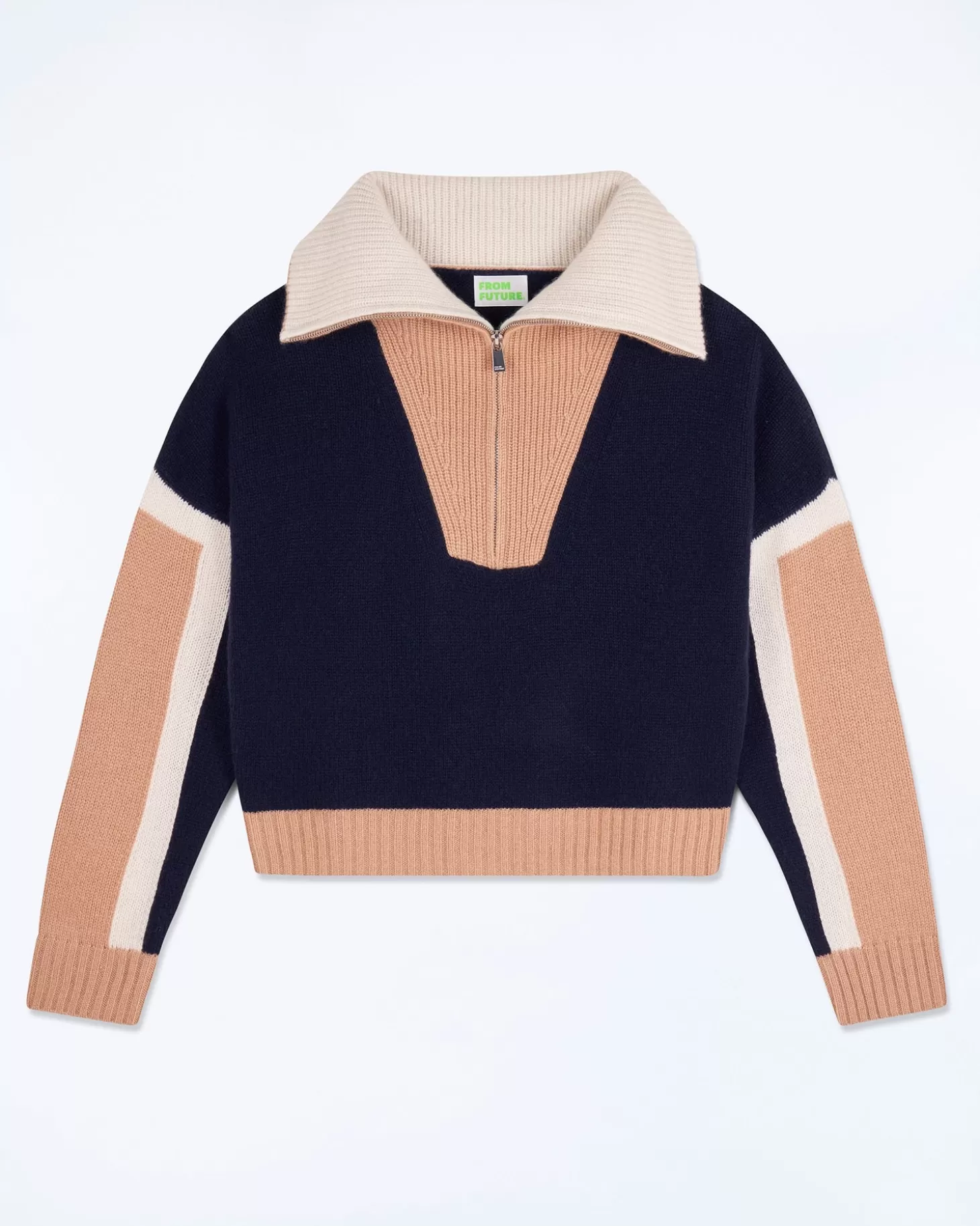 FROM FUTURE Tricolor High-Neck Sweater Navy Discount