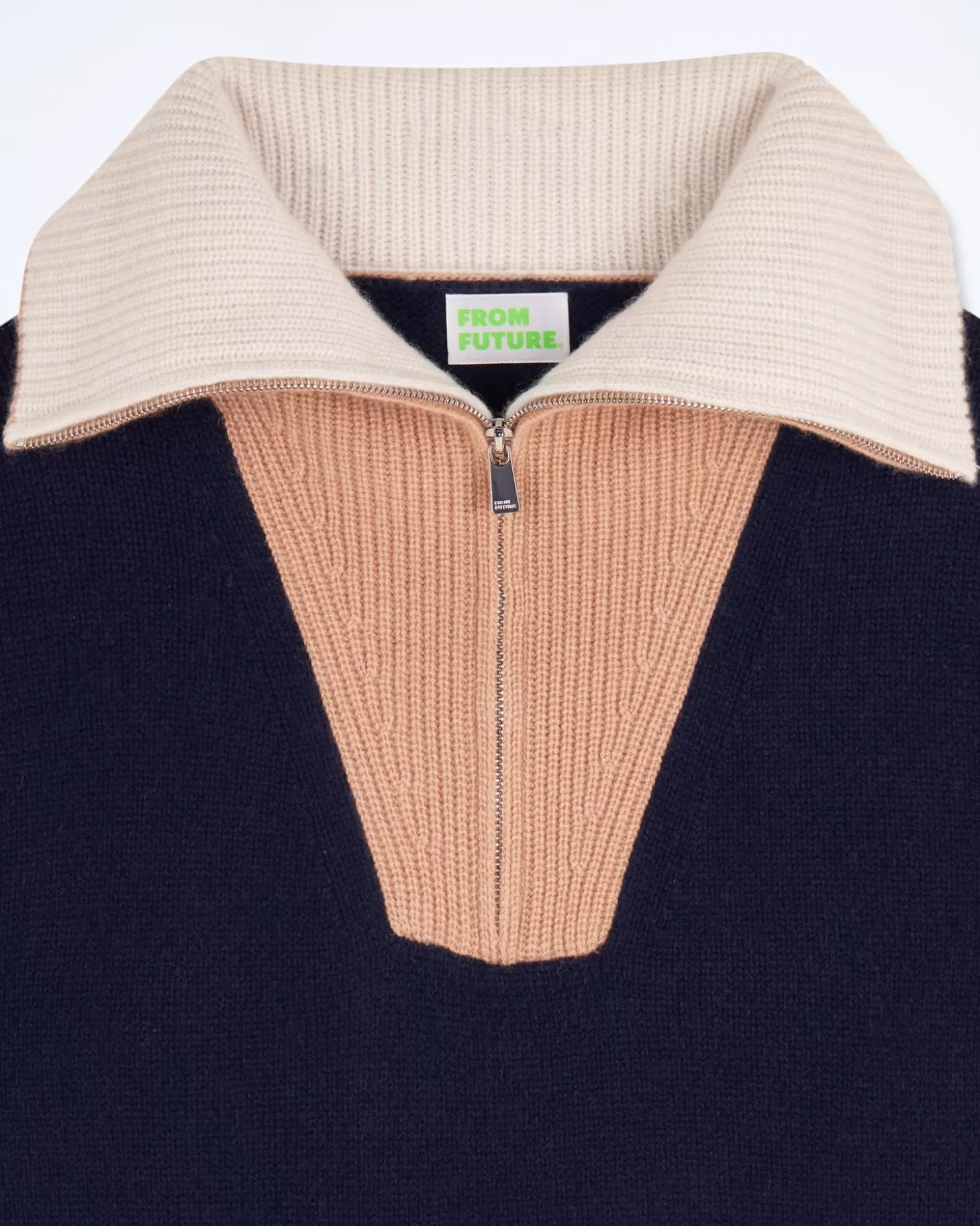 FROM FUTURE Tricolor High-Neck Sweater Navy Discount