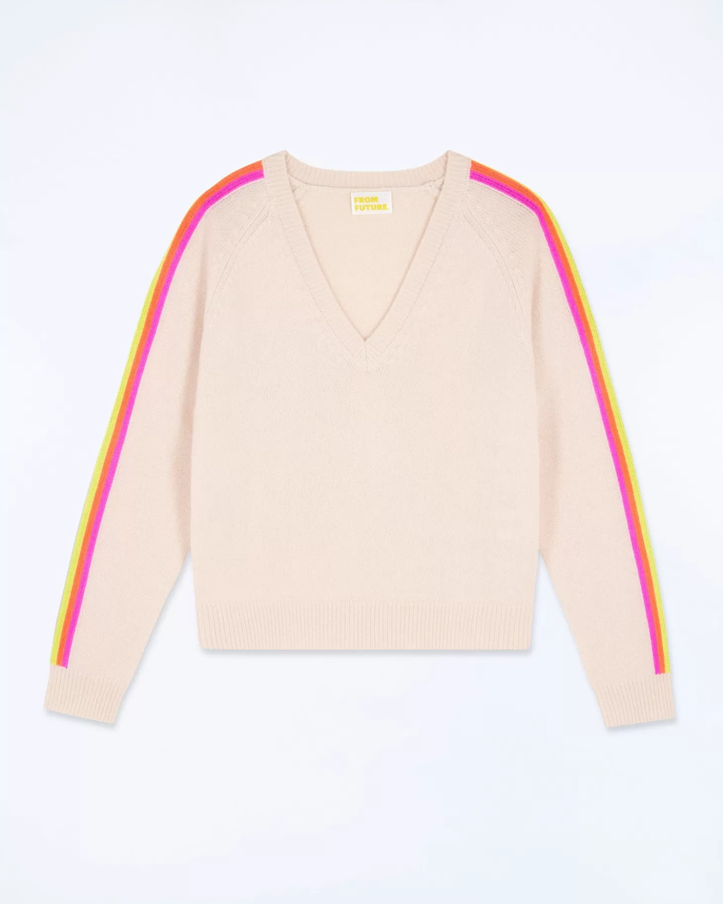 FROM FUTURE V-Neck Sweater With Multicolor Stripes Desert Sand Sale